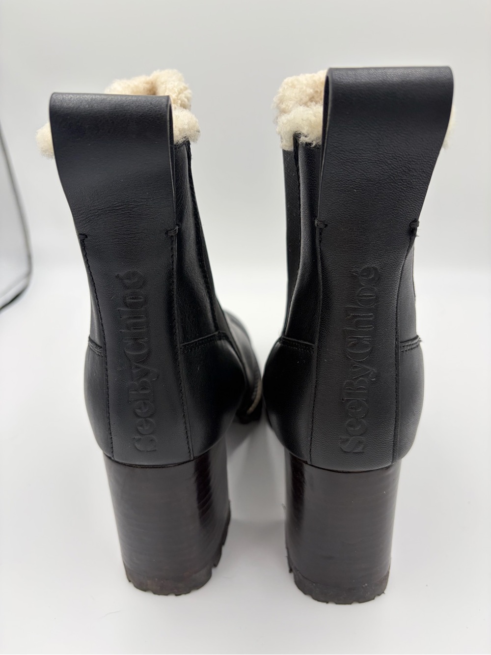 See By Chloé Shearling Lined Leather Chelsea Heeled Boot 38.5 like new - Picture 5 of 13